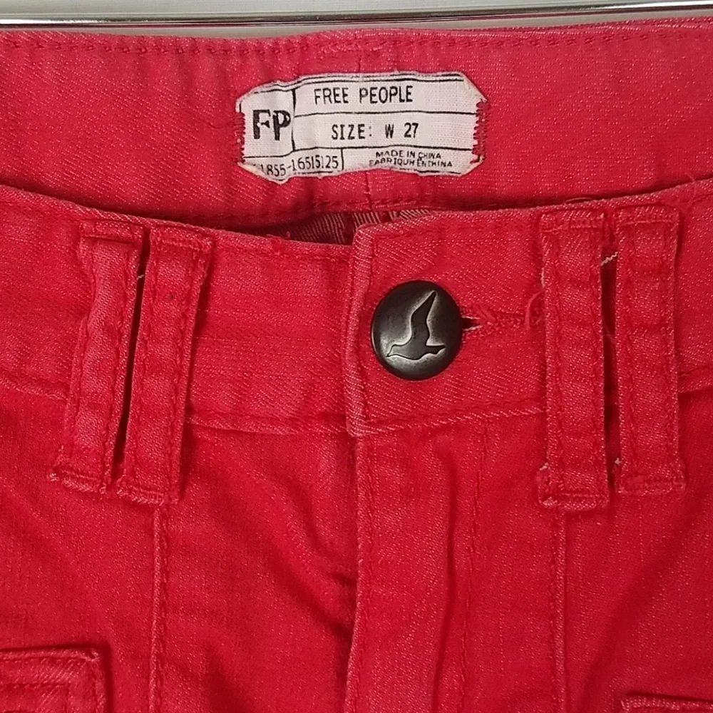Free‎ People women 27 moto red utility skinny jeans denim minimalist Preppy